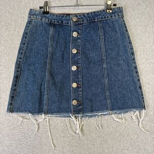 Aero Women’s Size 2 Blue Button Fly High Rise Distressed Hem Skirt